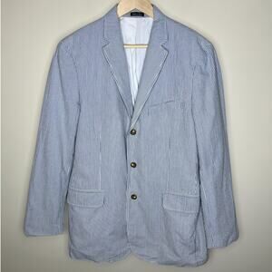 J.Crew Seersucker Blazer 42R Mens Sports Coat Blue Striped 3 Button Preppy Work